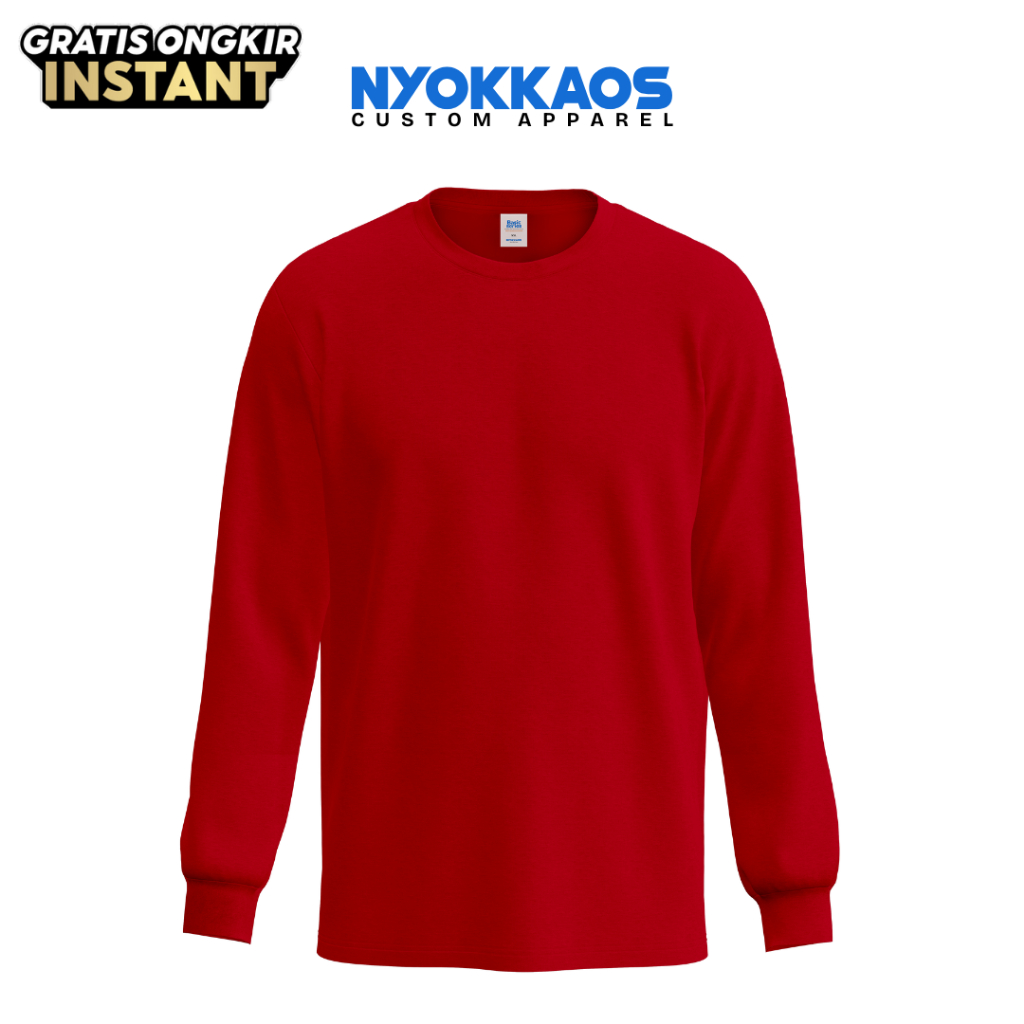 NYOKKAOS Kaos Polos 100% Katun Combed Premium 24S Knitto Textile Lengan Panjang Rib (Karet) - Merah