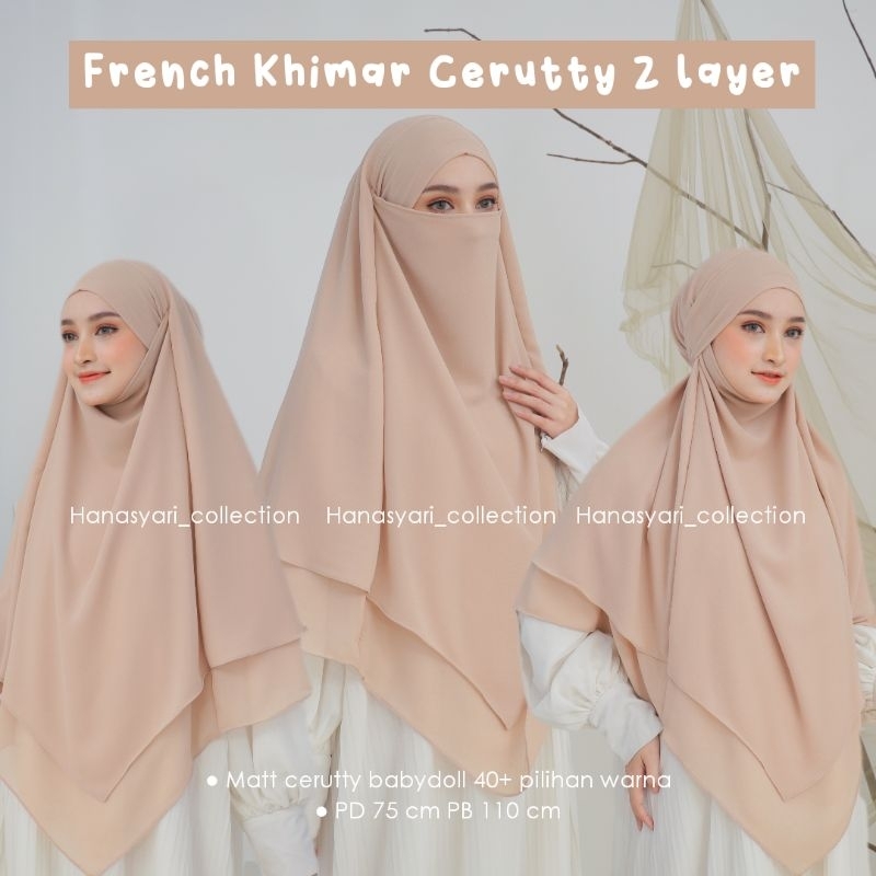 HANASYARI - French Khimar FK Instan Cerutty Baby Doll 2 Layer 40 Warna Jumbo