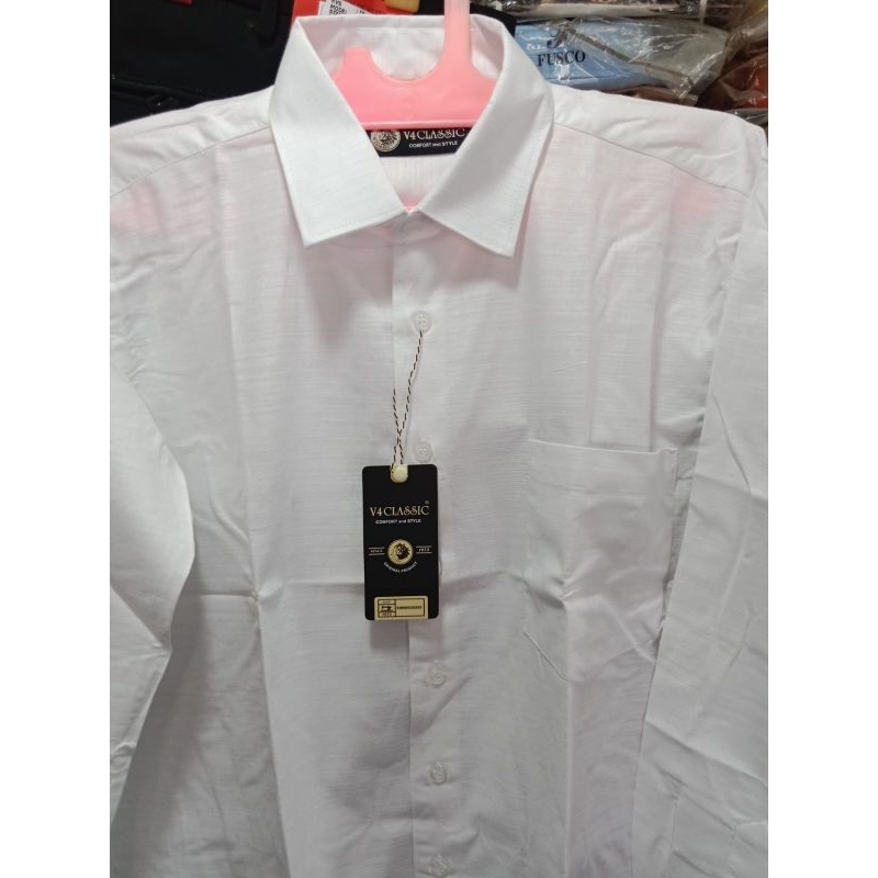 kemeja pria tangan panjang merk V4 classic  warna putih  serat
