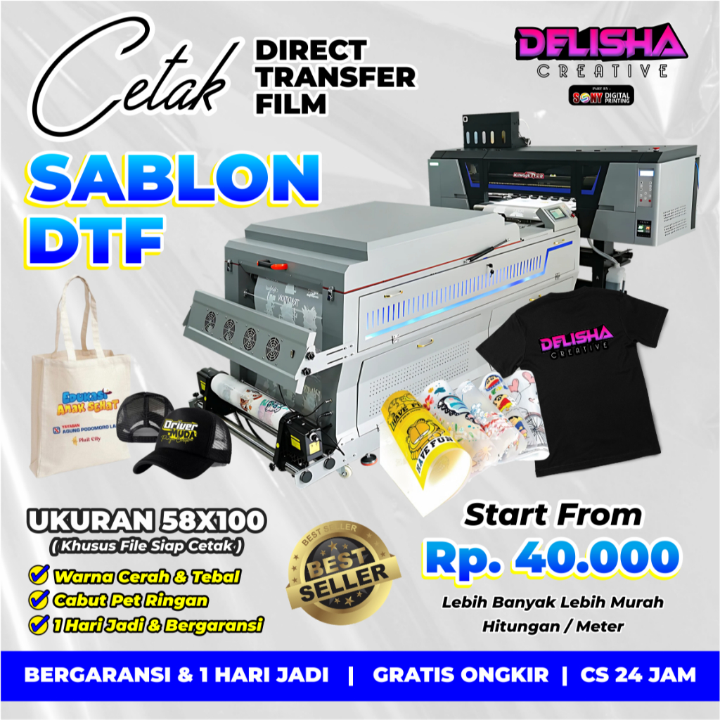 

CETAK SABLON DTF METERAN (DTF LANGSUNG JADI ) FORMAT 58 x 100 per cm