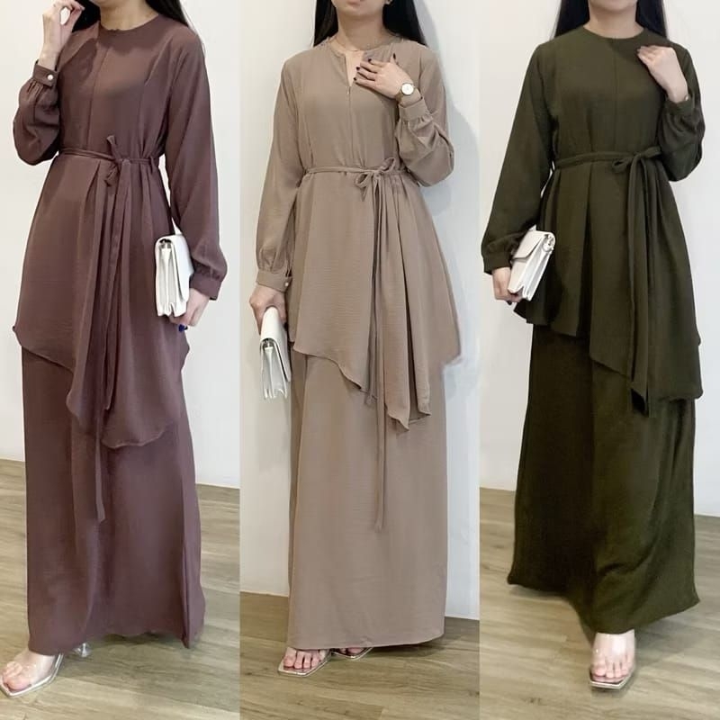 ONE SET Remaja kekinian Stelan Rok Tunik wanita Maira stelan Malaysia terbaru set rok abaya