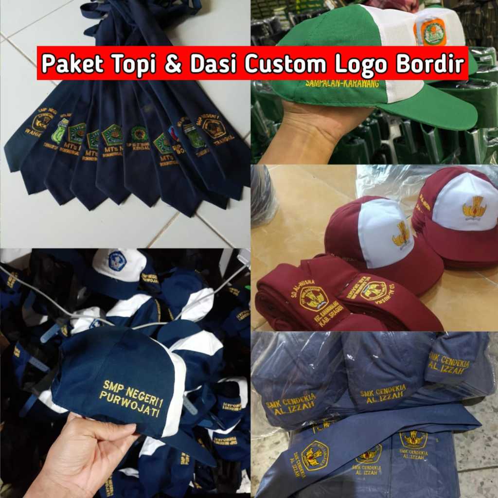 Topi Dasi Custom Identitas Logo Sekolah SD SMP SMA Bordir