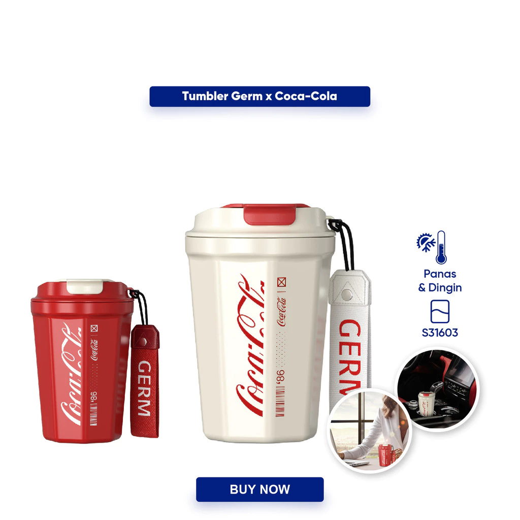 GERM Coca-Cola Cangkir Merah Termos Baja Tahan Karat Cangkir Kopi Cangkir Termos Dingin Portabel 390