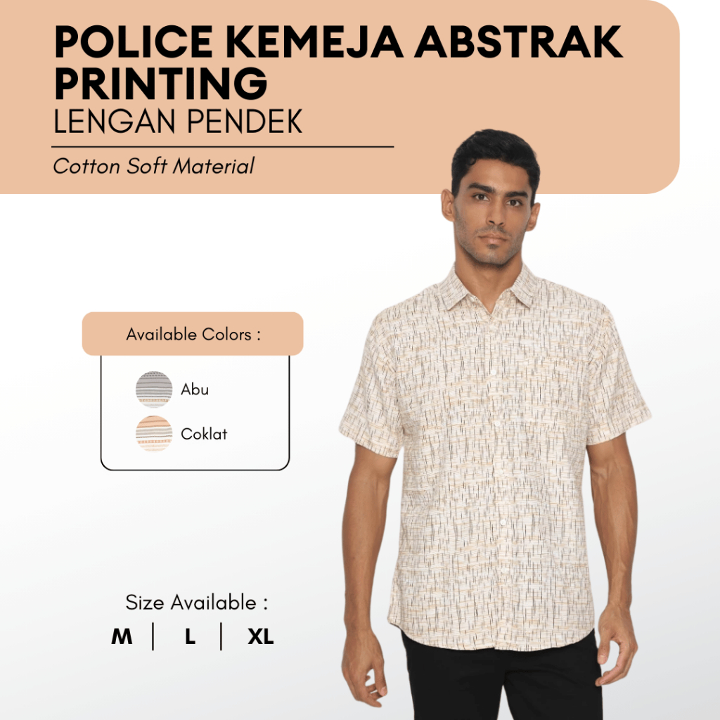 POLICE Kemeja Abstrak Printing Cotton Soft Regular Fit Pria