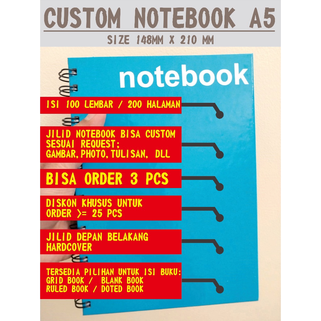 

Note Book A5 Custom | Buku tulis Tebal | Buku Tulis Seminar | Planner book | 100 lembar / 200 halaman | Hardcover depan belakang | Buku tulis Tebal