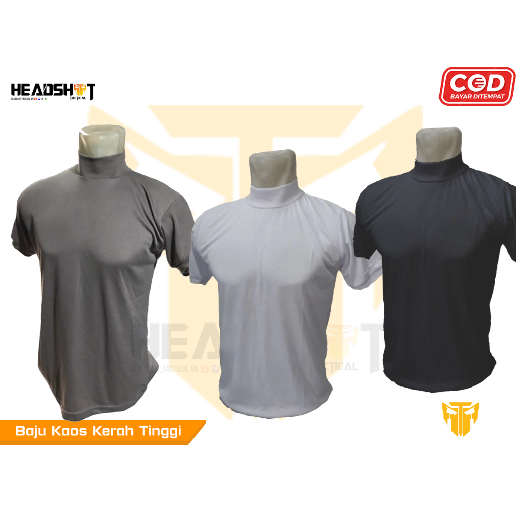 Kaos Polos Kerah Tinggi - Kaos Oblong Lengan Pendek Kerah Tinggi Putih Dan Hitam - Kaos Pendek Kerah