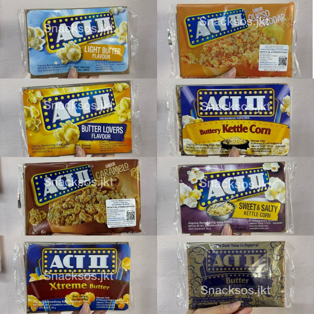 

POPCORN ACT II BUTTER LOVERS/ BUTTERY KETTLE CORN / LIGHT BUTTER / SWEET & SALTY / XTREME BUTTER / CHEEDAR CHEESE / CARAMEL / BUTTER ORIGINAL- ACT 2 USA