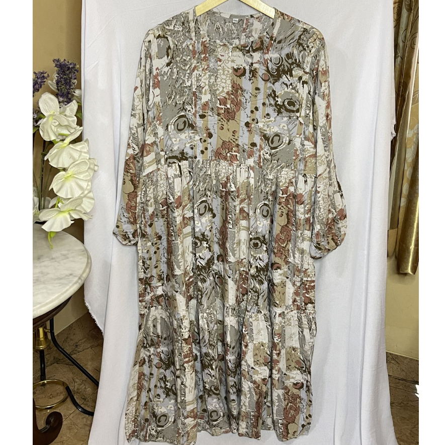[PRELOVED] Gamis Wanita Motif Abstrak White Putih Big Size Ukuran Besar | Baju Panjang Wanita | Ling