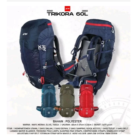 Tas Carrier Rei Trikora 60L+Raincover Original / Arei Trikora 60L