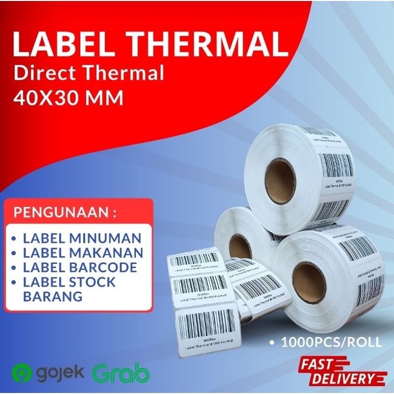 

LABEL THERMAL 40X30MM ISI 1000 PCS / STIKER LABEL BARCODE 40X30