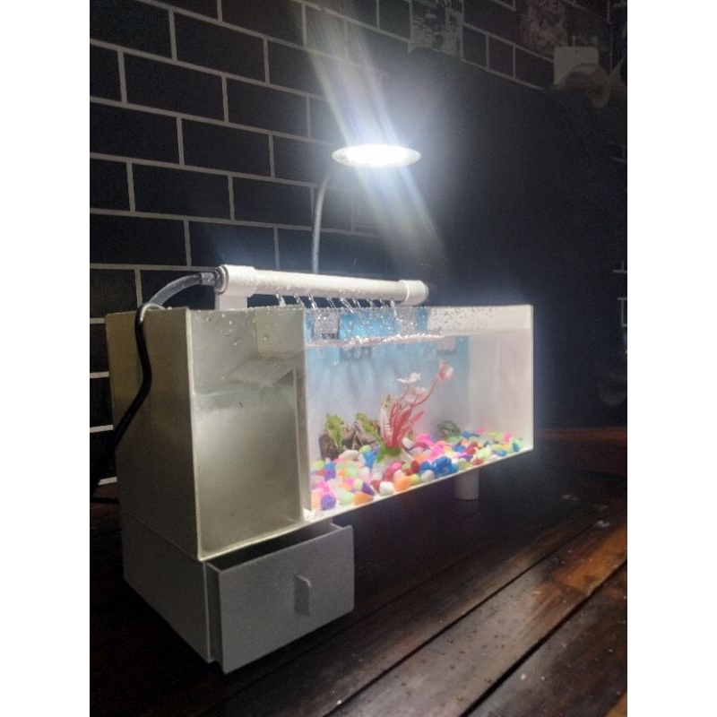 AQUARIUM MINI AKRILIK MINIMALIS FULL SET BESAR JUMBO POMPA FILTER DAN LAMPU LED