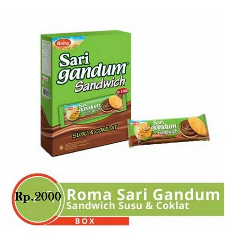 Roma Sari Gandum Sandwich Coklat 1 Box / 12 pcs Roti Roma Coklat