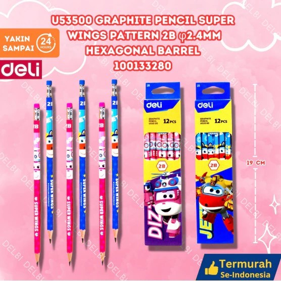 

Graphite Pencil Super Wings pattern 2B 2,4mm Hexagonal Barrel Deli Pensil