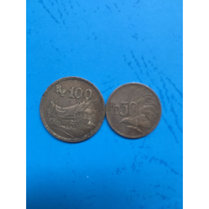 koleksi koin 100 rupiah thn 1973 dan 50 rupiah thn 1971