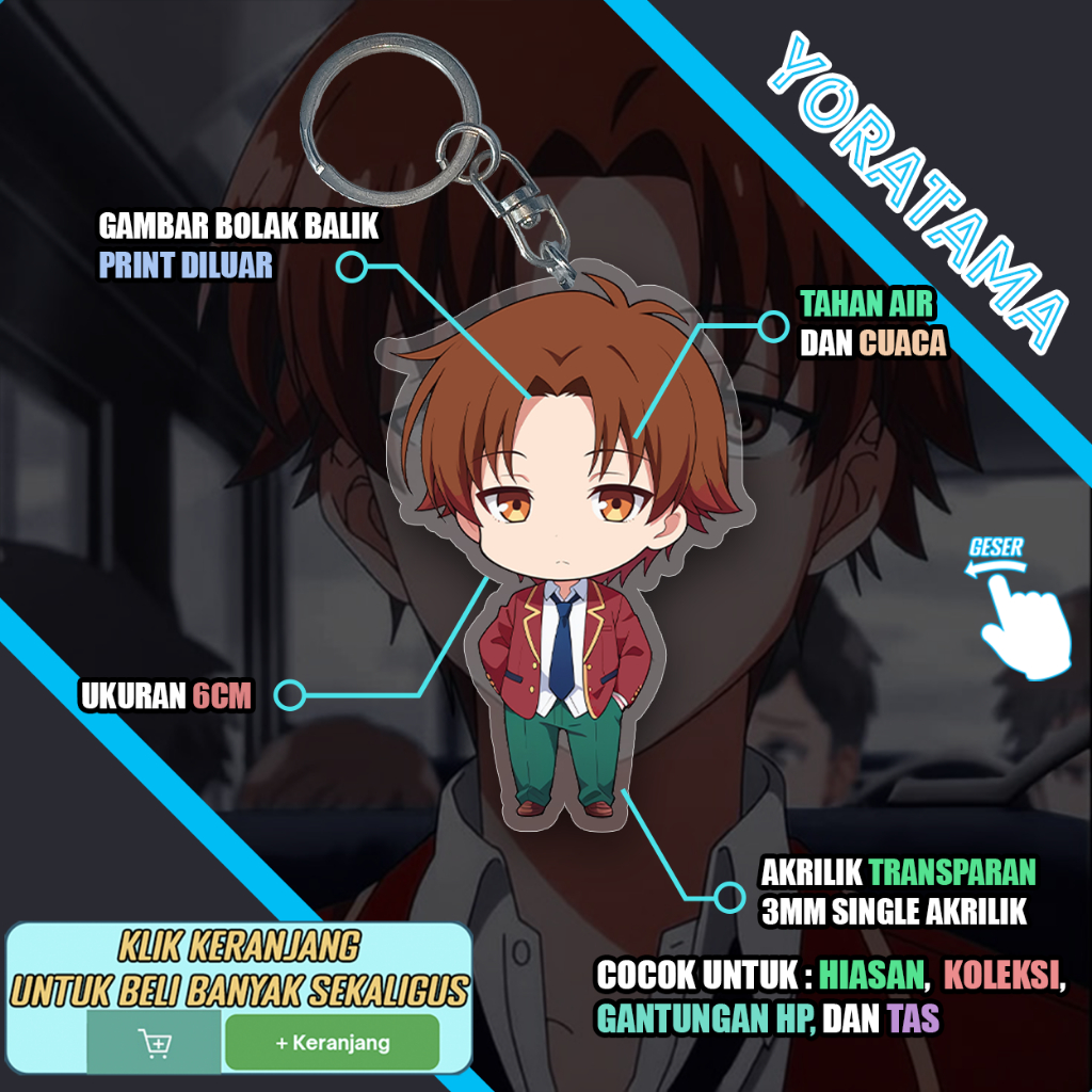Gantungan Kunci Ayanokoji Classroom of Elite, Keychain Anime Lucu