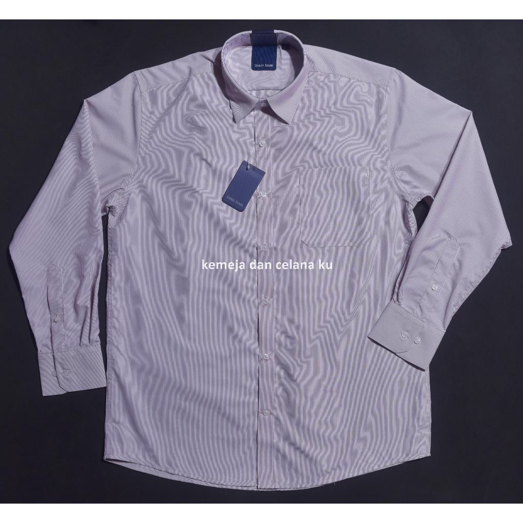 STANLEY ADAMS Kemeja Pria Formal Lengan Panjang Putih Salur Garis Merah Reguler TBS 67