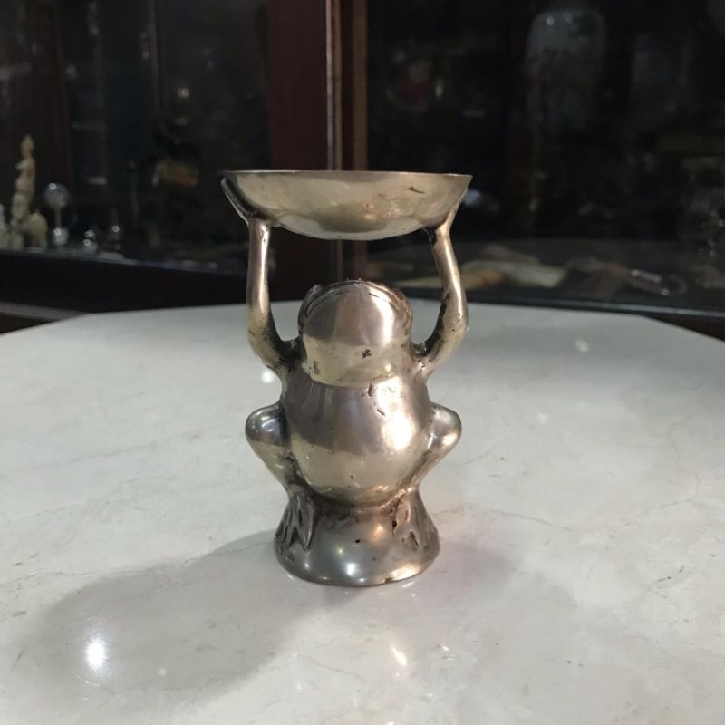 Tempat Lilin Bentuk Katak Lapis Perak Lawas Jadul Tua
