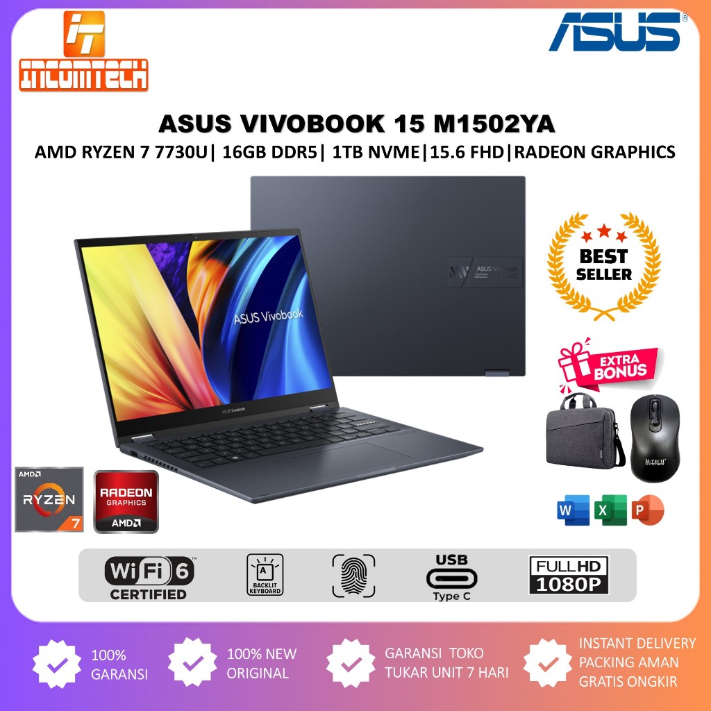 Laptop Asus Vivobook 15 M1502YA Amd Ryzen 7 7730U 16GB 1TB 16.0 WUXGA IPS BL FP WIN11HOME
