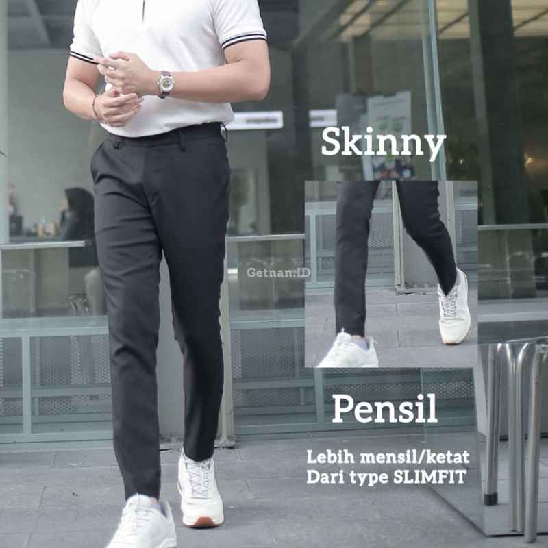 Getnan Skinny Pants Hitam(Black) | Celana Formal Pria SUPER SLIM SKINNY FIT Premium Tebal