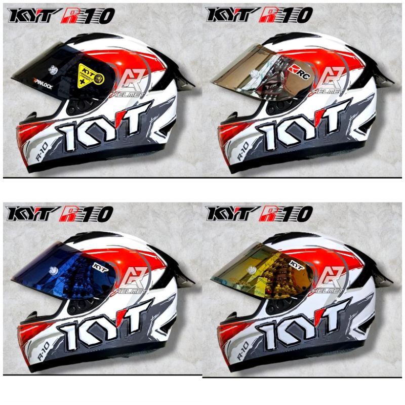 HELM KYT R10 #6 WHITE RED PAKET GANTENG