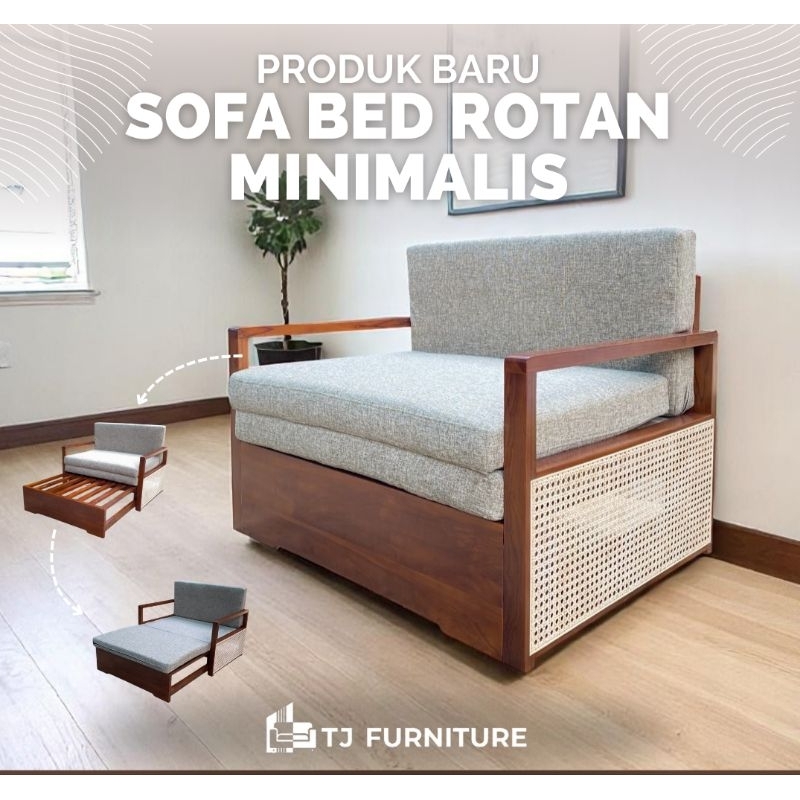 Sofa Bed Minimalis Jati Rotan | Sofa Jati Minimalis | Sofa | TJ Furniture Jepara