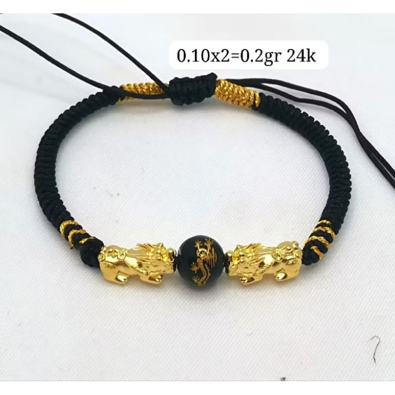 Gelang Emas Asli 2 Naga 24K Hongkong 999% Tali Hoki