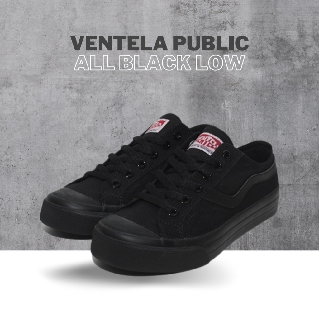 Ventela All Black Low Sepatu Sekolah Ventela Full Black Hitam Polos