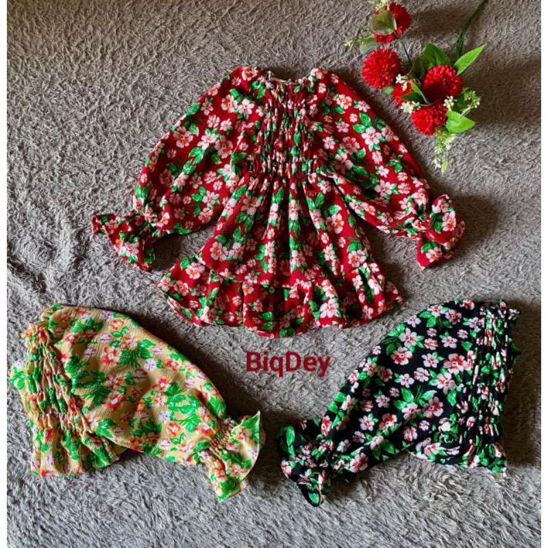 atasan  tunik anak motif bunga lengan Lalay  2-8 tahun