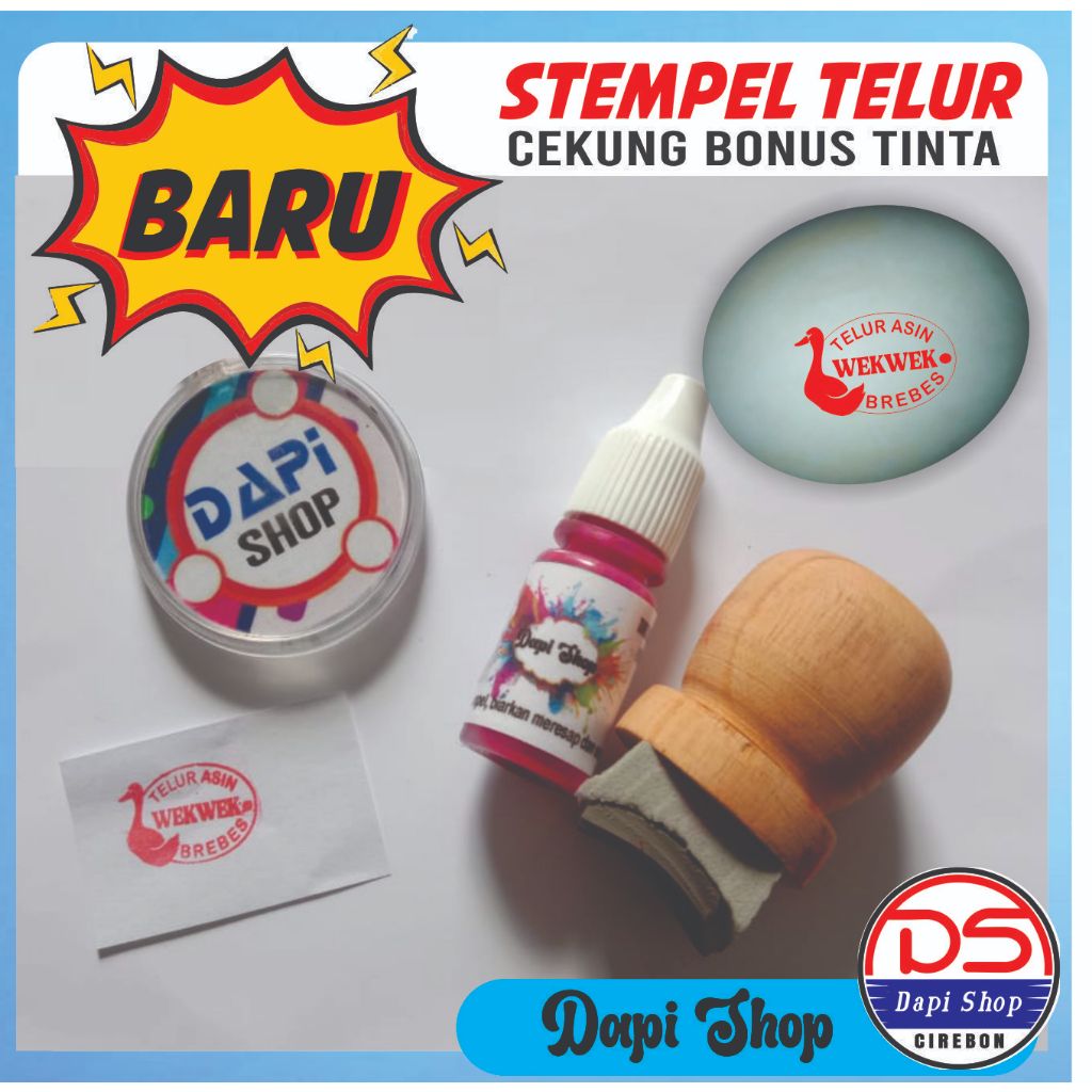 FREE CUSTOM STEMPEL CAP TELOR ASIN CEKUNG SEMI OTOMATIS GAGANG KAYU BONUS TINTA REFILL 5 ML SIZE KEC