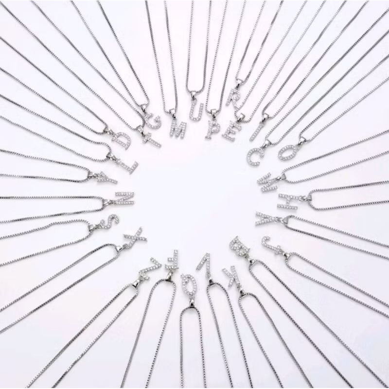 Kalung Titanium Model kotak Dengan Liontin Huruf Abjad A-Z Alfabet Anti Karat Dan Anti Luntur