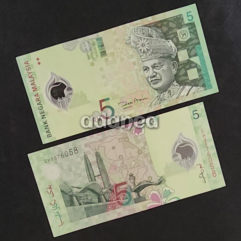 Uang Asing Malaysia Ringgit Pecahan 5 Ringgit Old Series Polymer