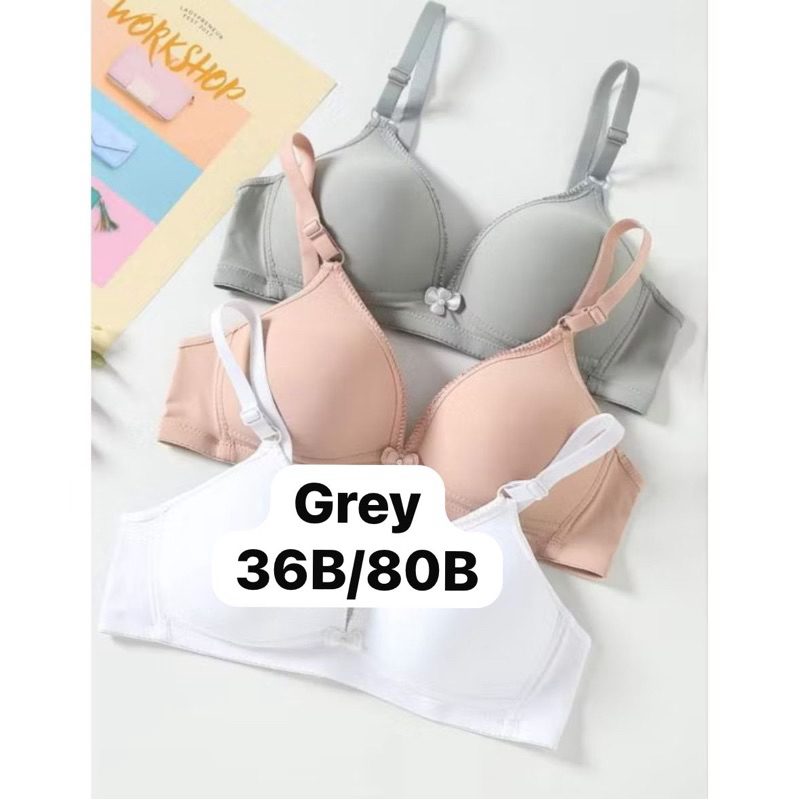 Felancy Grey Bra Comfort bra pad camisole lingerie padded bralette bra pakaian dalam abu abu size 36
