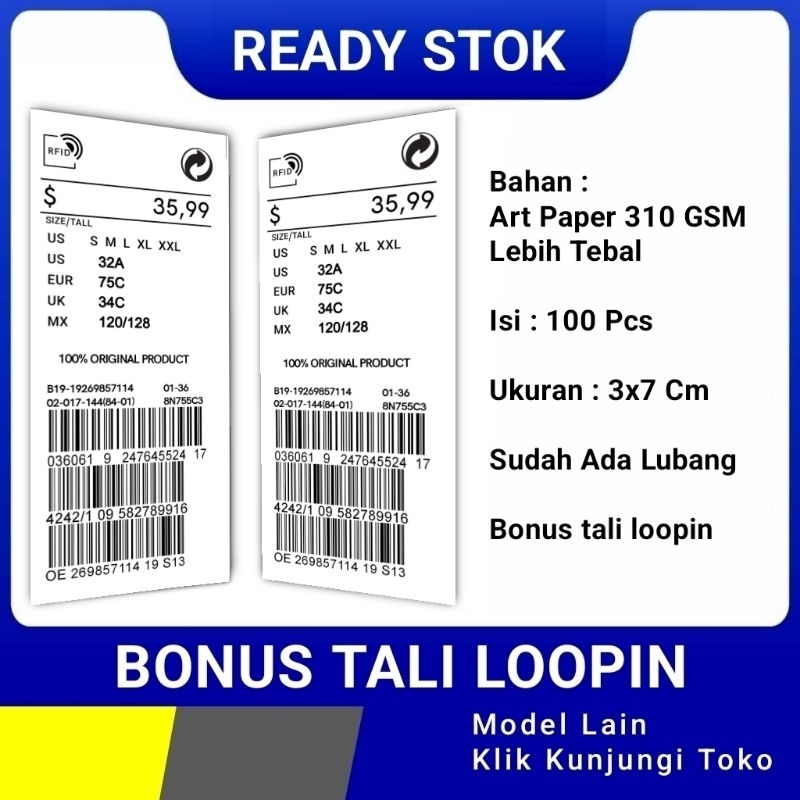 

hang tag label baju murah ukuran 3x7 bonus tali , 3 barcode , hangtag handstag pakaian handtag hantag kertas nametag nemtek hang tags brand hentek henstek lebel harga ready stok