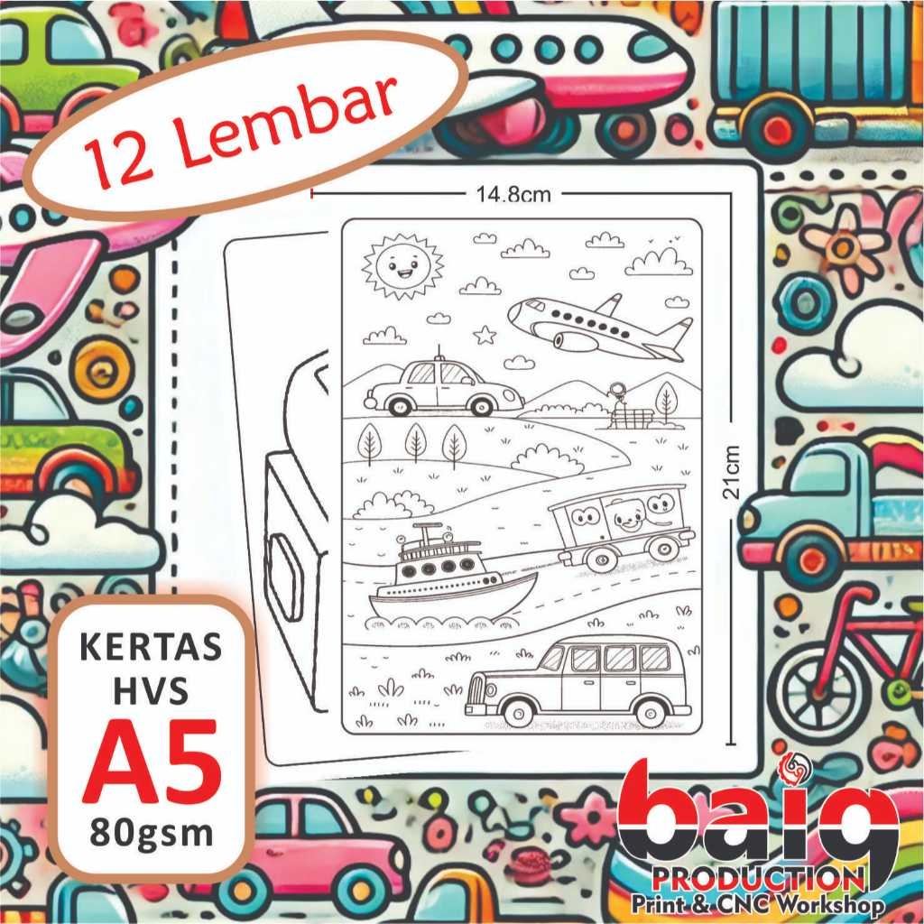

Kertas Mewarnai Anak - Seri Kendaraan | isi 12 Lembar Ukuran A5 | Baiq Pro