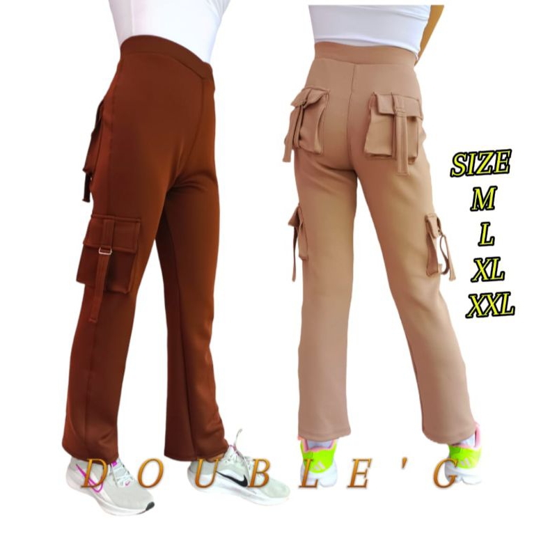 Celana senam Cargo Celana Olahraga Wanita Panjang  Pinggang Karet Bahan Elastis Sport Outdoor Cepat 