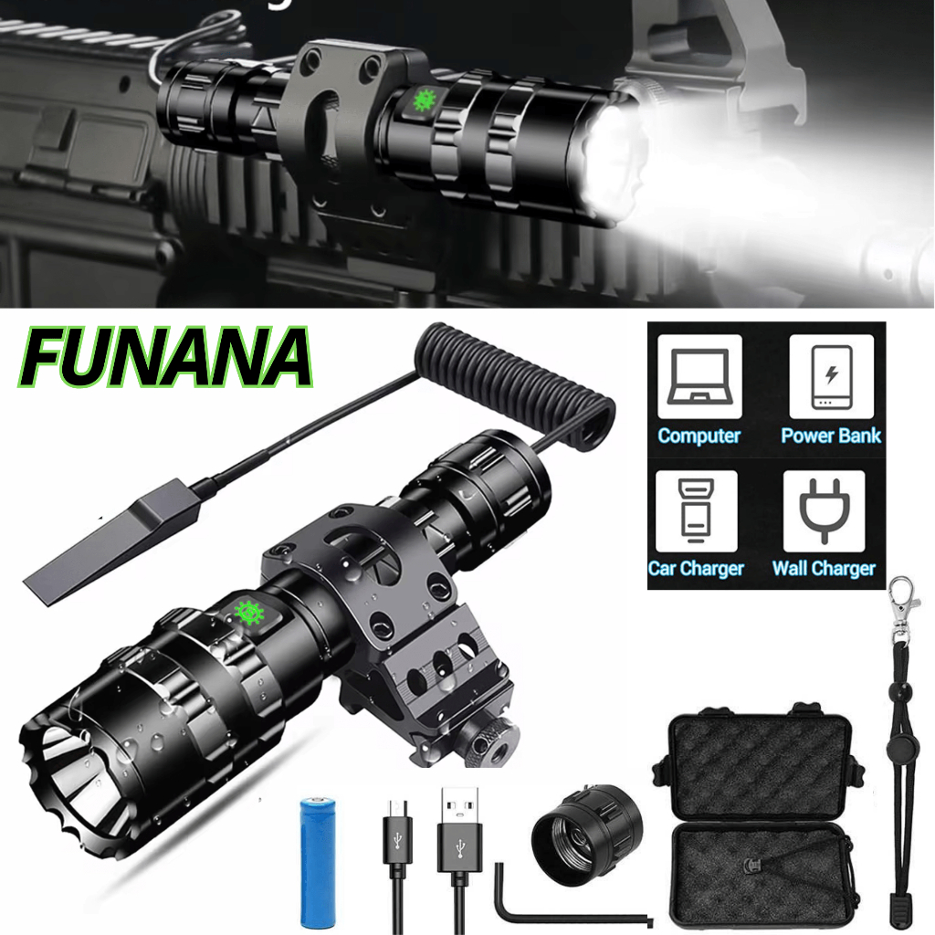 PROMO FUNANA Senter LED Senapan Angin Super Terang Anti Air Airsoft Rifle L2 with Mount dan Baterai