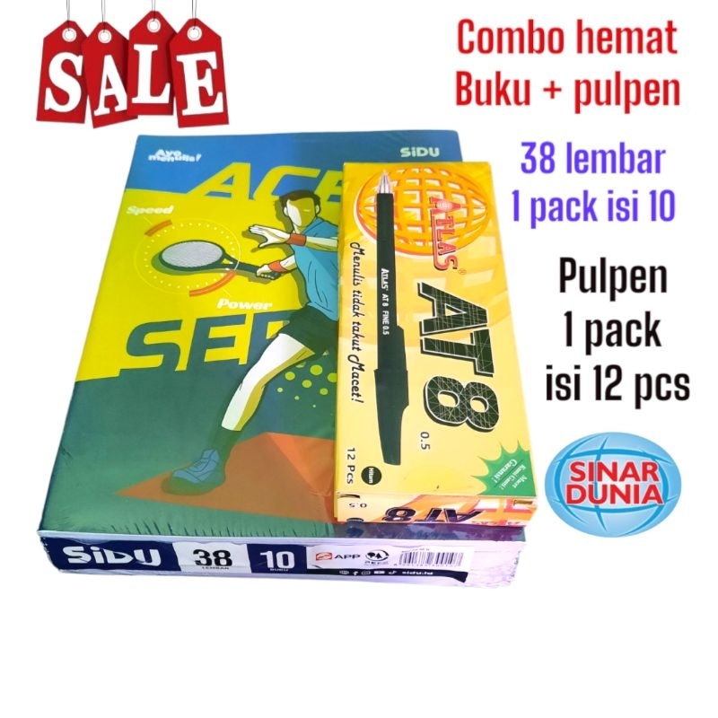 

Buku Tulis SIDU 38 LEMBAR 1 PACK = 10 BUKU + PULPEN At8 1 pak isi 12 pcs
