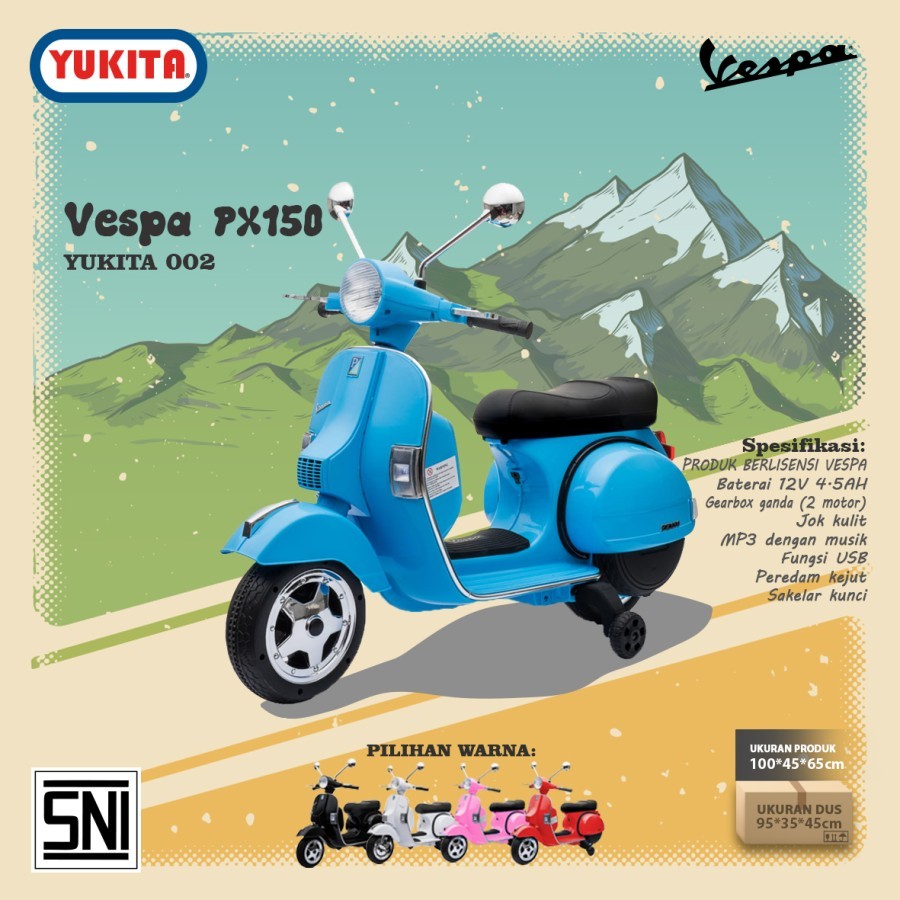 Mainan Anak Motor Aki VESPA PX150 - YUKITA 002 - Biru