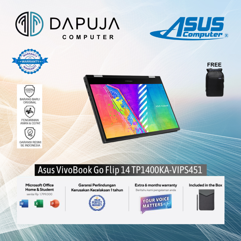 ASUS VIVOBOOK N4500 Memori 8GB HDD 512GB GO 14 FLIP TP1400KA-VIPS451 (QUIET BLUE)