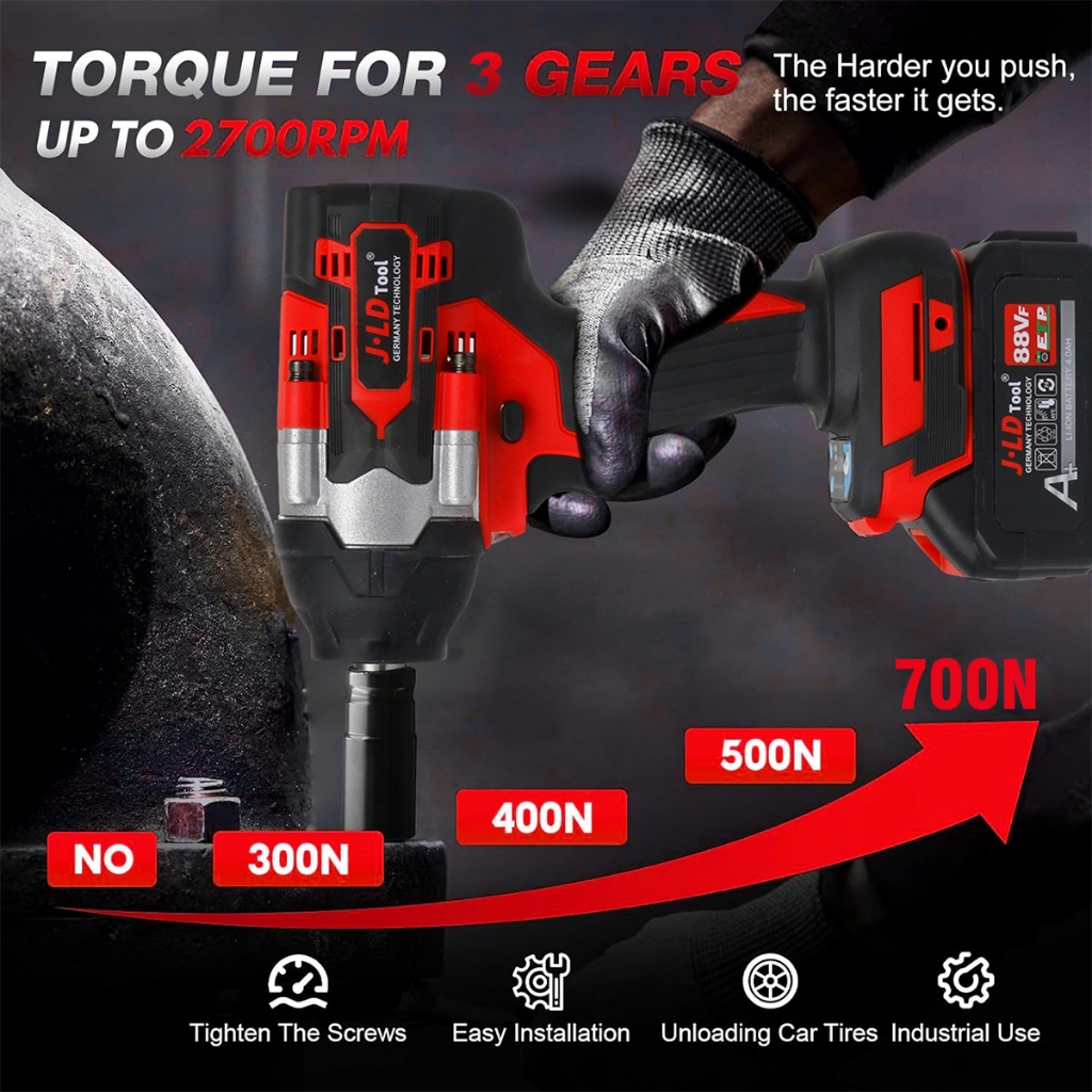 JLD Impact Wrench Torsi Besar 700NM Cordless Impact Jumbo Baterai 88Vf Impek jld 2batre Impact