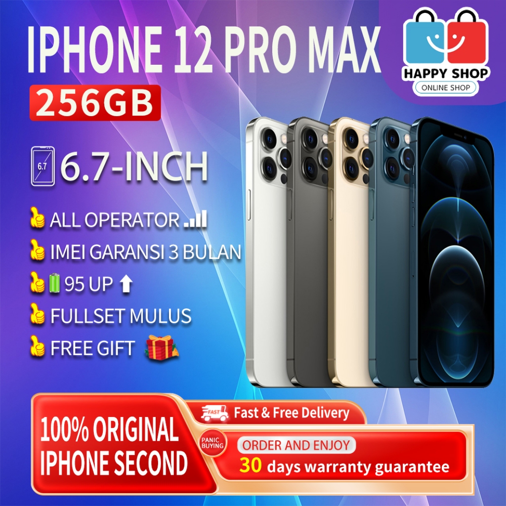 iPhone 12 Pro Max 256GB Second Original100% 5G 6.7”OLED-Ori Fullset Mulus Normal Like New Smartphone