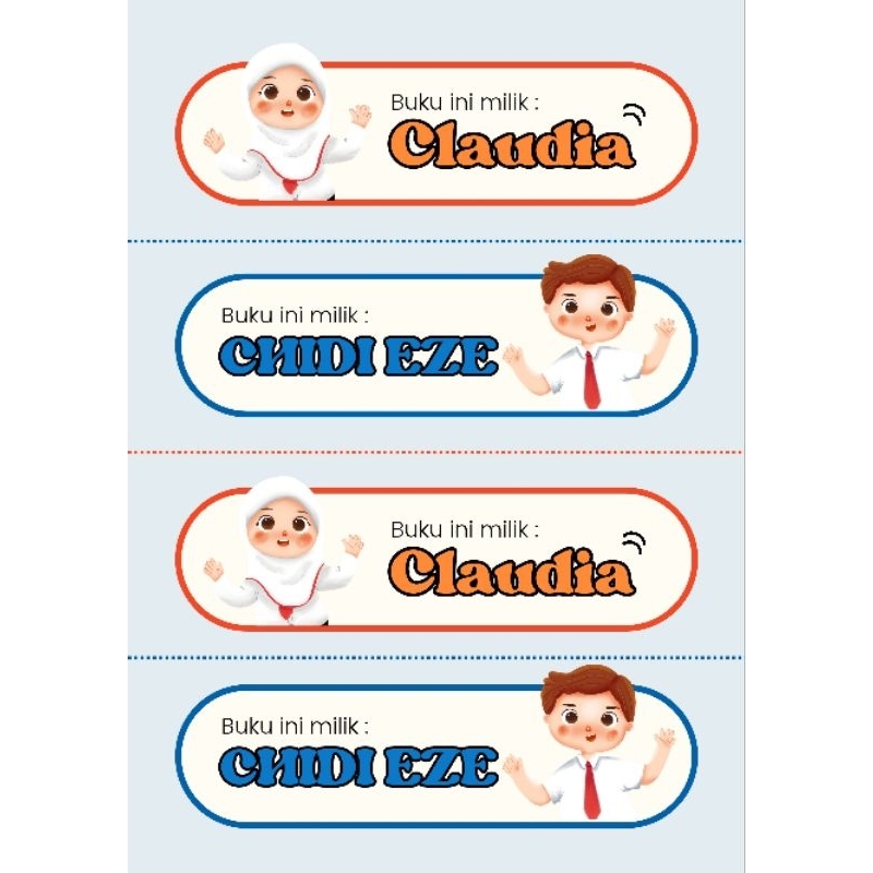 

Label buku custom nama per-lembar isi 5