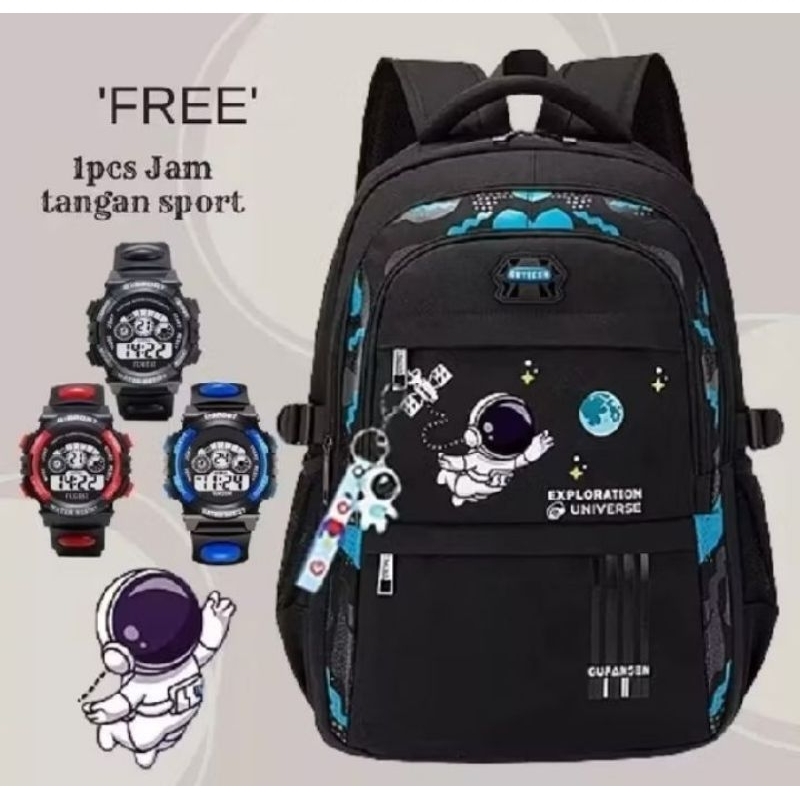 tas ransel astronot ready paket 4in1 jam g shock tas ransel untuk anak sekolah SD SMP dan ramaja lak