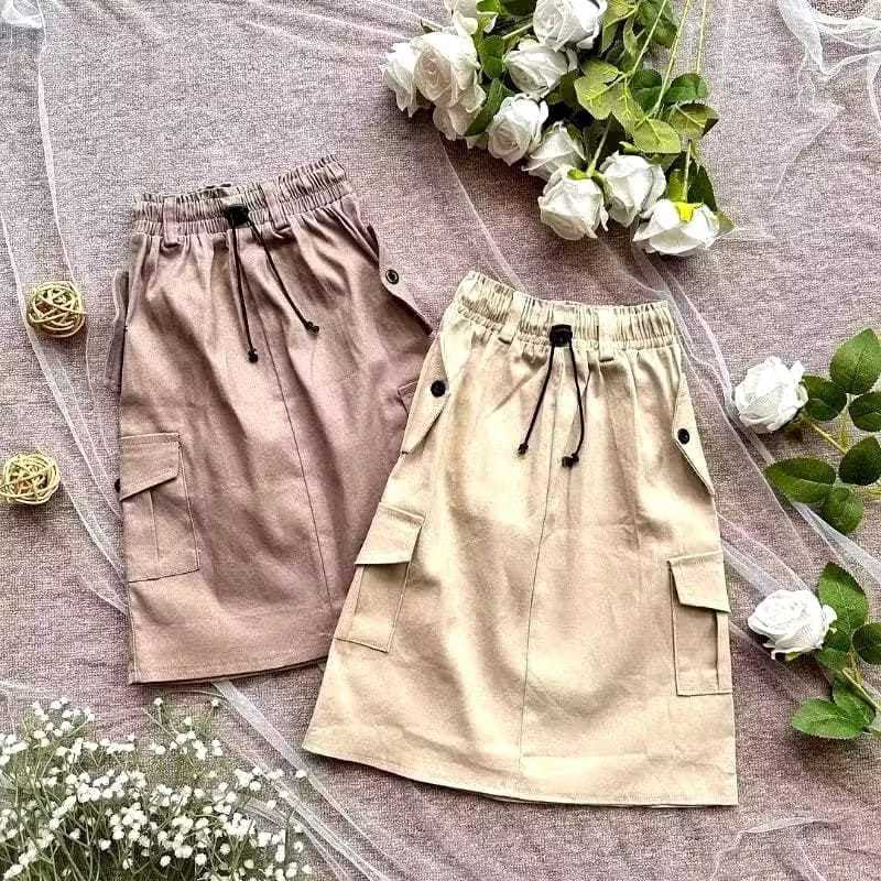 Rok Cargo Anak Perempuan Diamon Stretch Drill 10-12 Tahun Rok Cargo Anak Perempuan