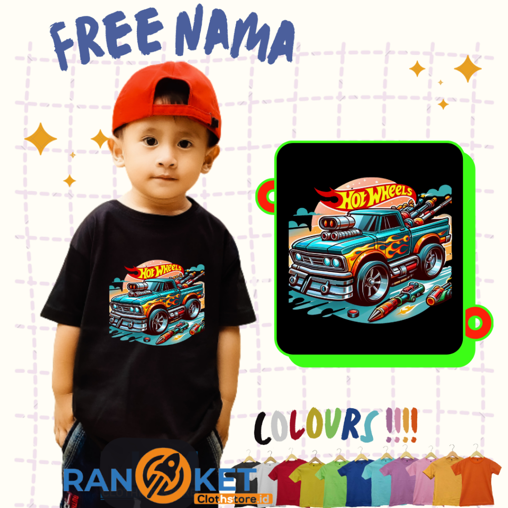 Kaos Anak Hot Wheels | Baju Anak Hot Wheels | Bisa COD [[ FREE NAMA ]]
