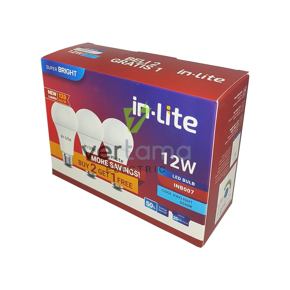 Paket Beli 2 Gratis 1 Lampu Led Bulb Inlite 12 Watt