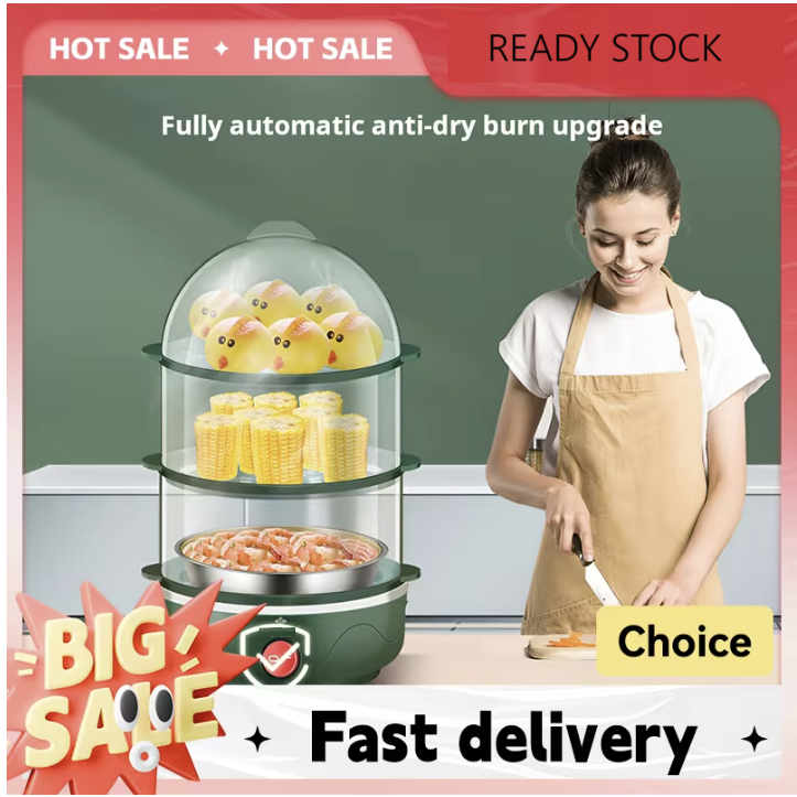 VINEX - Alat Kukus Mini Listrik 3 Susun 9 Liter Multifungsi Electric Food Steamer