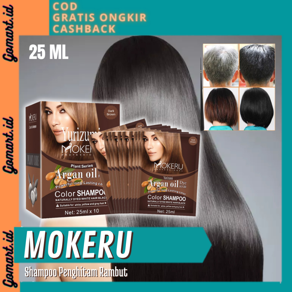 MOKERU Argan Oil Black Hair Color Shampoo 25ml - Shampo Penghitam Rambut Uban 25ml