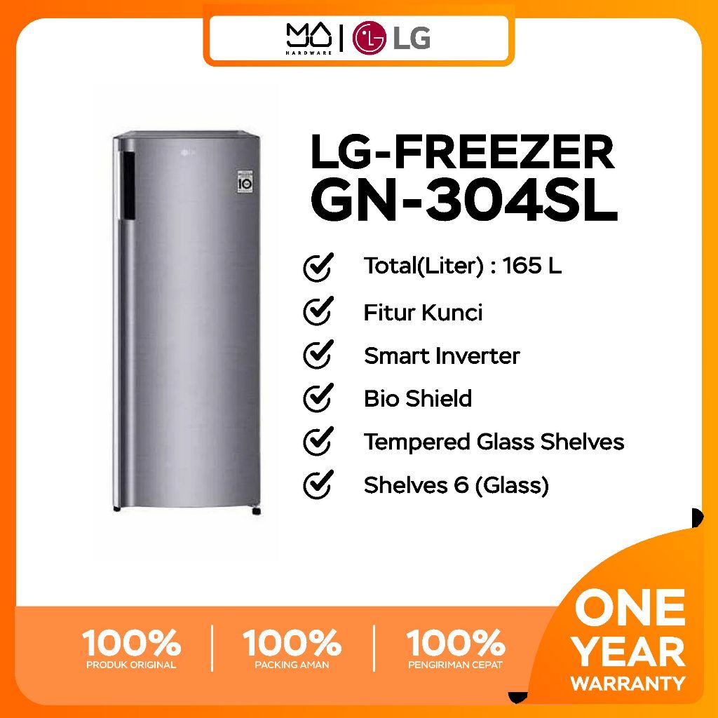 Kulkas freezer LG 6 rak smart inverter GN INV 304 SL / GN-INV304SL - Garansi Resmi
