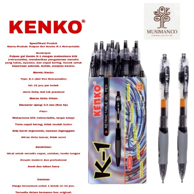 

Pulpen GEL KENKO K1 / Retractable Gel Pen(6 pcs)